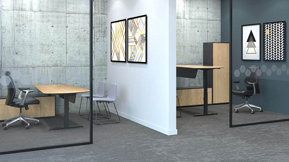 Summit ii Executive Electric Desk-Desking-Classic Oak-Black-Right Hand-Commercial Traders - Office Furniture