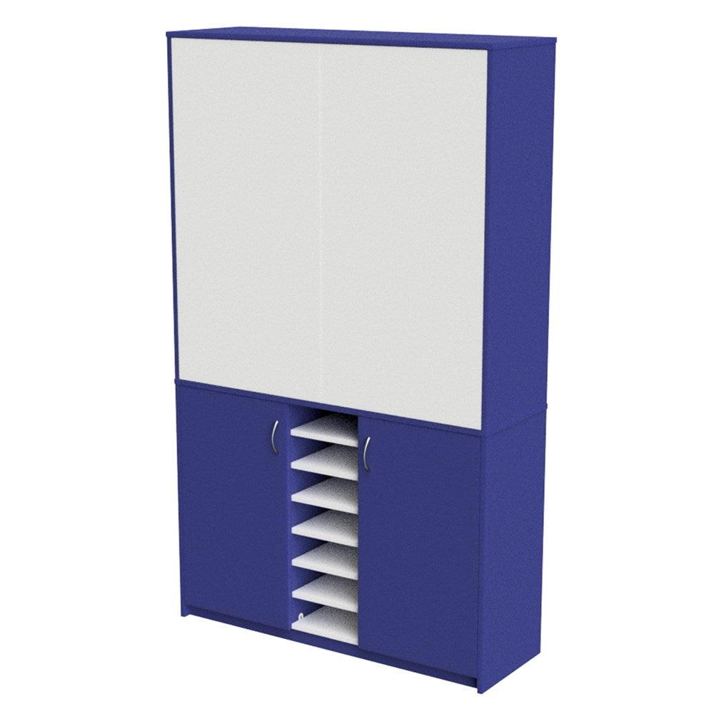Wall Unit Teachers with Sliding Whiteboards-Education Furniture-Blue/White-1200MM-Commercial Traders - Office Furniture