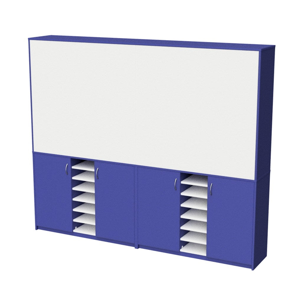 Wall Unit Teachers with Sliding Whiteboards-Education Furniture-Blue/White-1200MM-Commercial Traders - Office Furniture