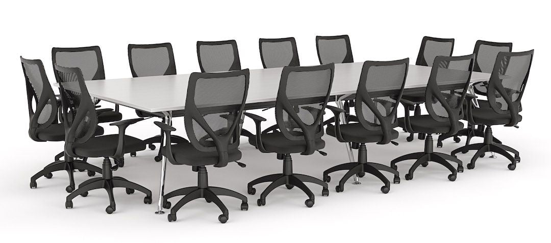 Euro Boardroom Table 3600 x 1800 with Flex Chair Package-Meeting Room Furniture-Classic Oak-White-North Island Delivery-Commercial Traders - Office Furniture