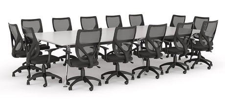 Euro Boardroom Table 3600 x 1800 with Flex Chair Package-Meeting Room Furniture-Classic Oak-White-North Island Delivery-Commercial Traders - Office Furniture