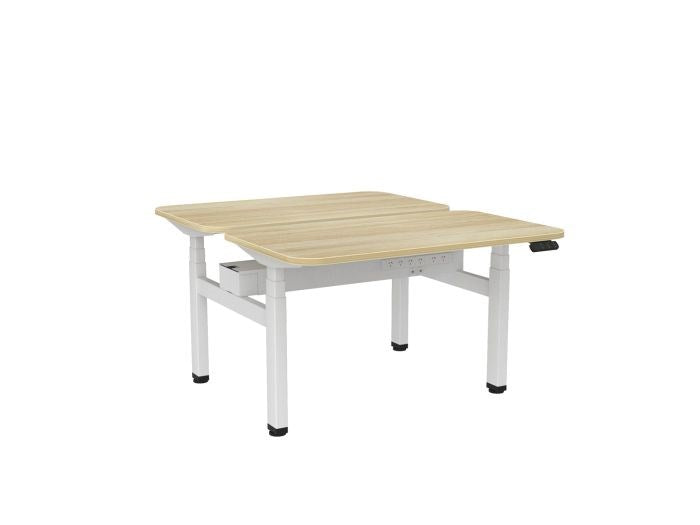 Haven Electric Double Sided Desk - Radius Top-Desks-1200 x 700-Atlantic Oak-White-Commercial Traders - Office Furniture