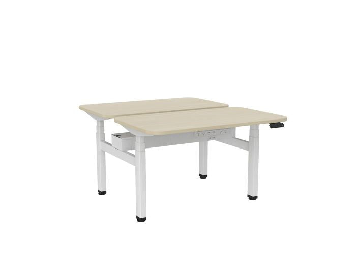 Haven Electric Double Sided Desk - Radius Top-Desks-1200 x 700-Nordic Maple-White-Commercial Traders - Office Furniture