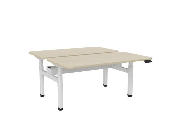 Haven Electric Double Sided Desk - Radius Top-Desks-1500 x 800-Nordic Maple-White-Commercial Traders - Office Furniture