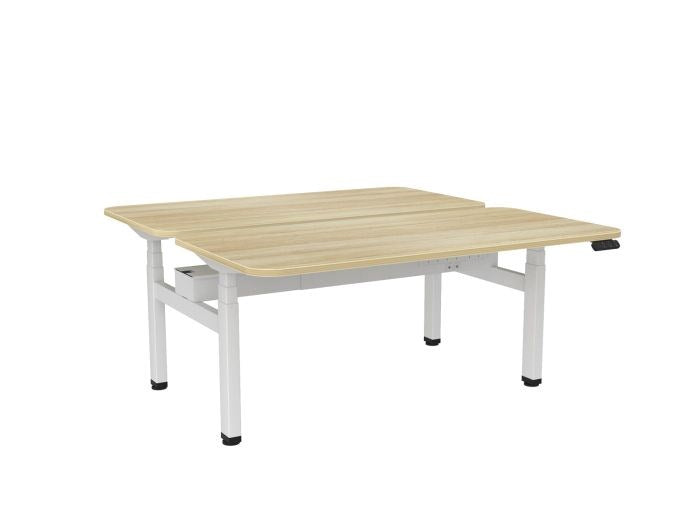 Haven Electric Double Sided Desk - Radius Top-Desks-1600 x 800-Atlantic Oak-White-Commercial Traders - Office Furniture