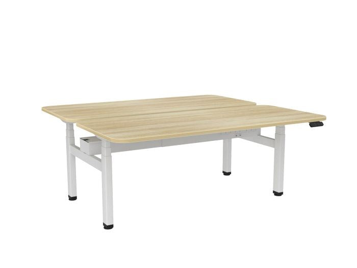 Haven Electric Double Sided Desk - Radius Top-Desks-1800 x 800-Atlantic Oak-White-Commercial Traders - Office Furniture