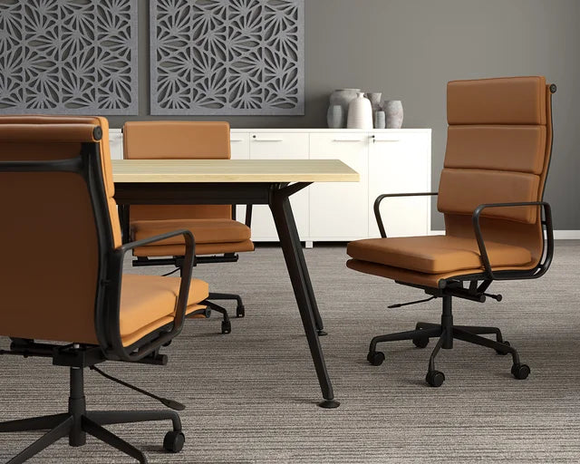 Vogue Executive Leather Chair-Office Chairs-Mid Back-Flat Pack Please-Tan-Commercial Traders - Office Furniture