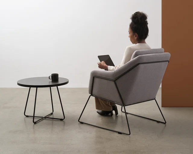 Zion Coffee Table Round-Reception Furniture-600 mm dia-Atlantic Oak-Black-Commercial Traders - Office Furniture