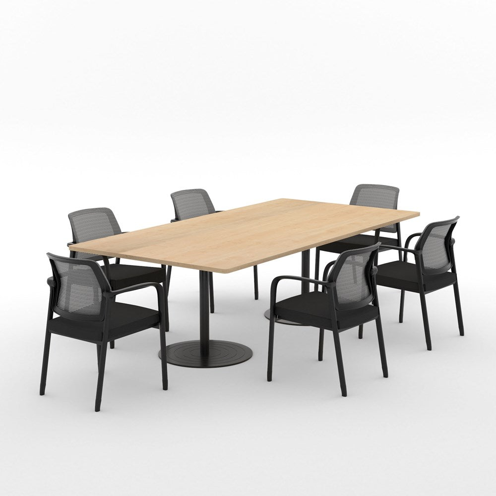 Essentials Boardroom Table 2400 x 1200 with Edison Chair Package-Meeting Room Furniture-Affinity Maple-Black Disc-North Island Delivery-Commercial Traders - Office Furniture