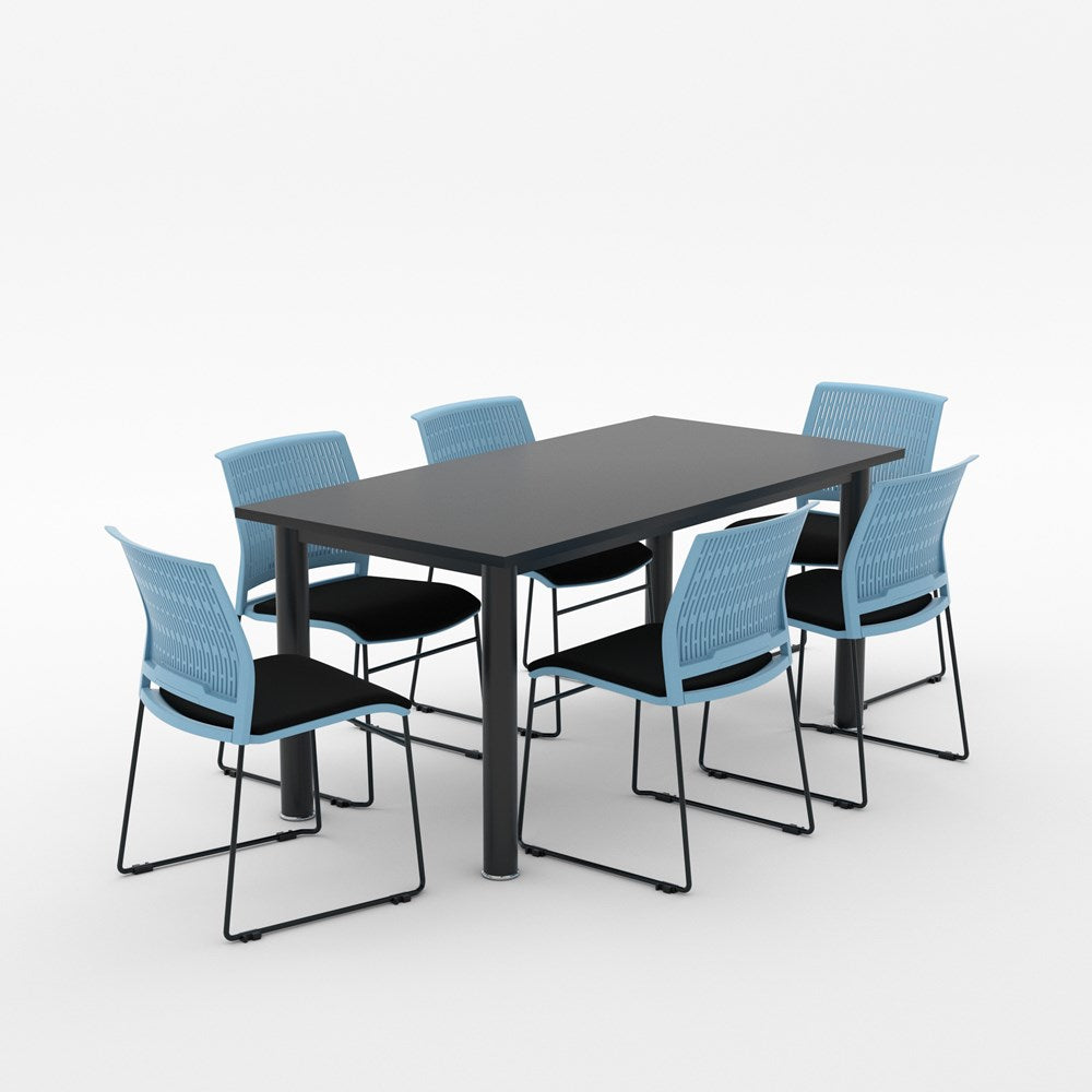 Alti Deluxe 1600 Long Canteen Table and Magnus Chair Package-Lunchroom Tables-Black Top / Black Frame-Blue-North Island Delivery-Commercial Traders - Office Furniture