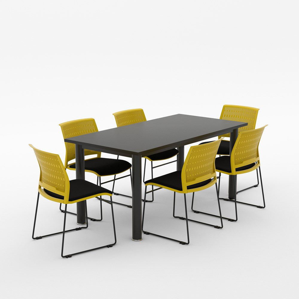 Alti Deluxe 1600 Long Canteen Table and Magnus Chair Package-Lunchroom Tables-Black Top / Black Frame-Blue-North Island Delivery-Commercial Traders - Office Furniture
