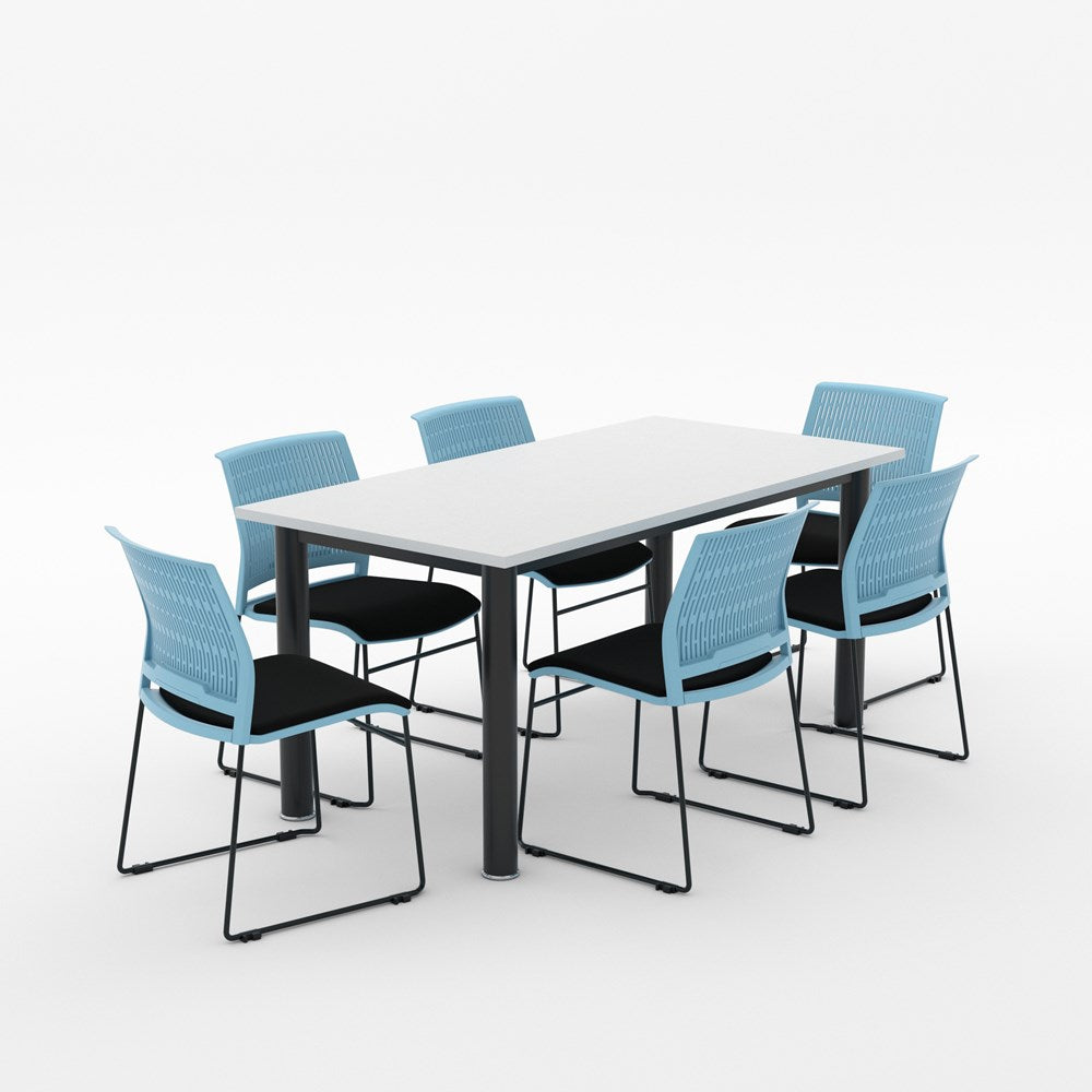Alti Deluxe 1600 Long Canteen Table and Magnus Chair Package-Lunchroom Tables-White Top / Black Frame-Blue-North Island Delivery-Commercial Traders - Office Furniture