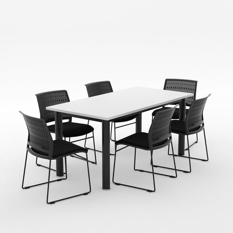 Alti Deluxe 1600 Long Canteen Table and Magnus Chair Package-Lunchroom Tables-Black Top / Black Frame-Blue-North Island Delivery-Commercial Traders - Office Furniture