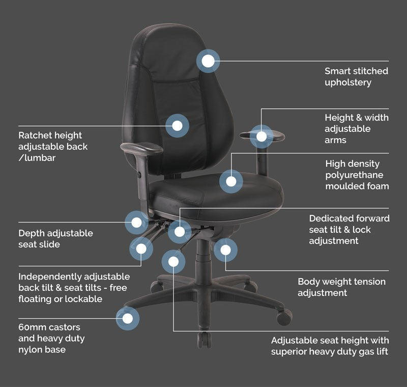 Buro Persona Office Chair 24/7- arms included-Office Chairs-Black-Flat Pack Please-Commercial Traders - Office Furniture
