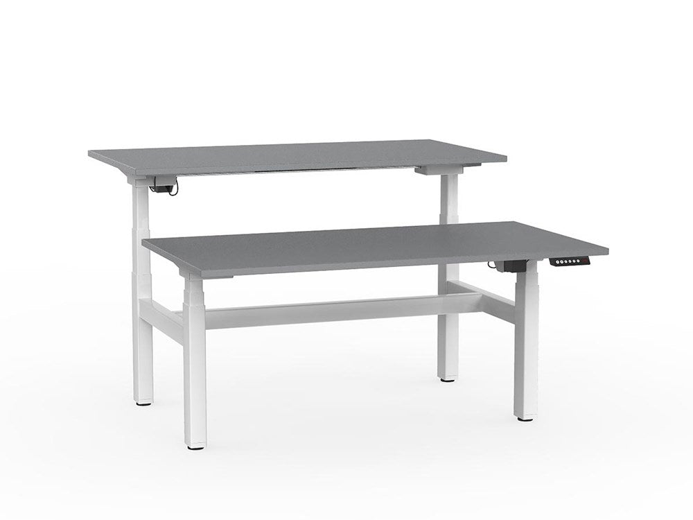 Agile Double Sided 1500 Electric Standing Desk - 3 Column-Desking-Silver-White-Commercial Traders - Office Furniture