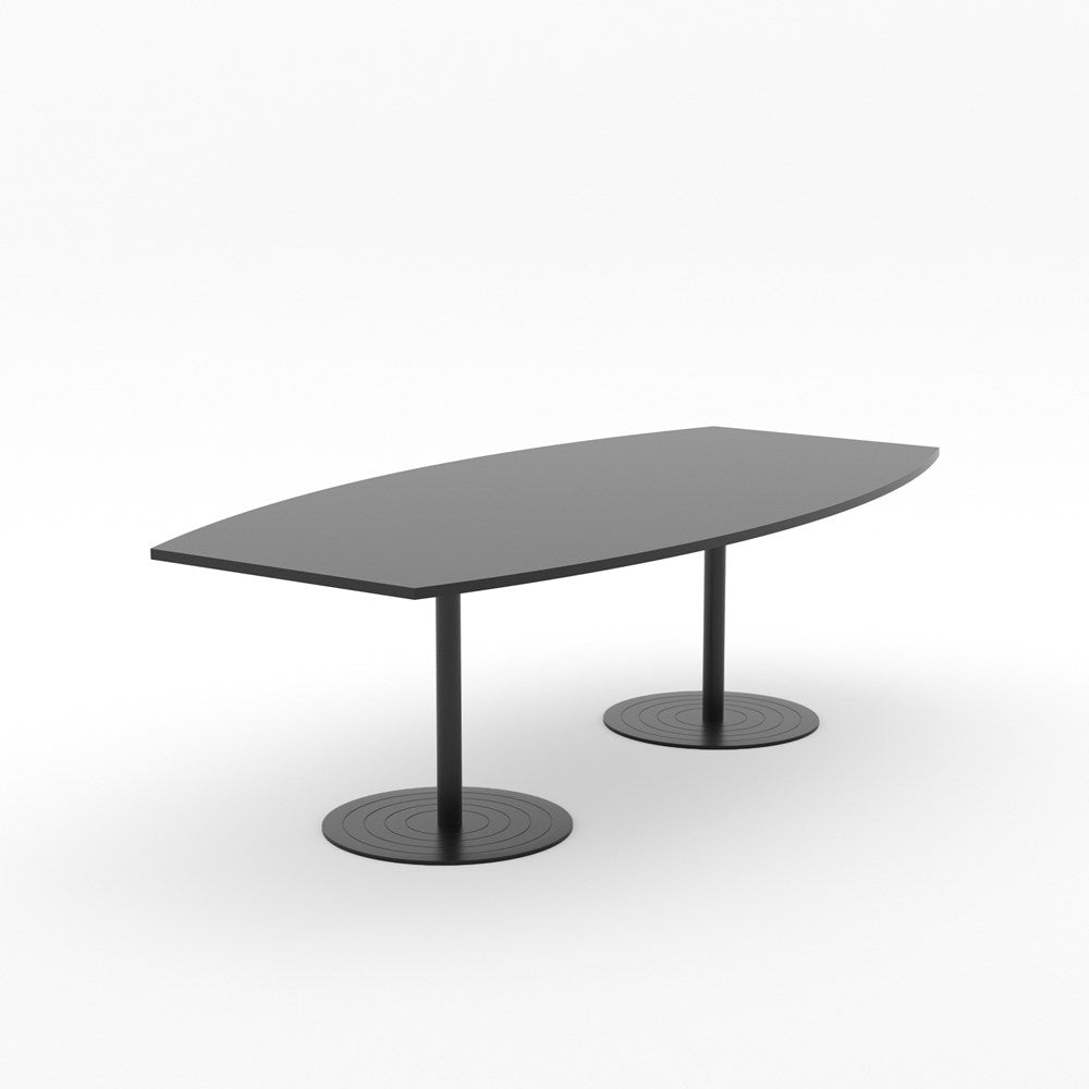 Essentials Table 2400 x 1200 - Barrel-Meeting Room Furniture-Refined Oak-Black Disc Base-North Island Delivery-Commercial Traders - Office Furniture
