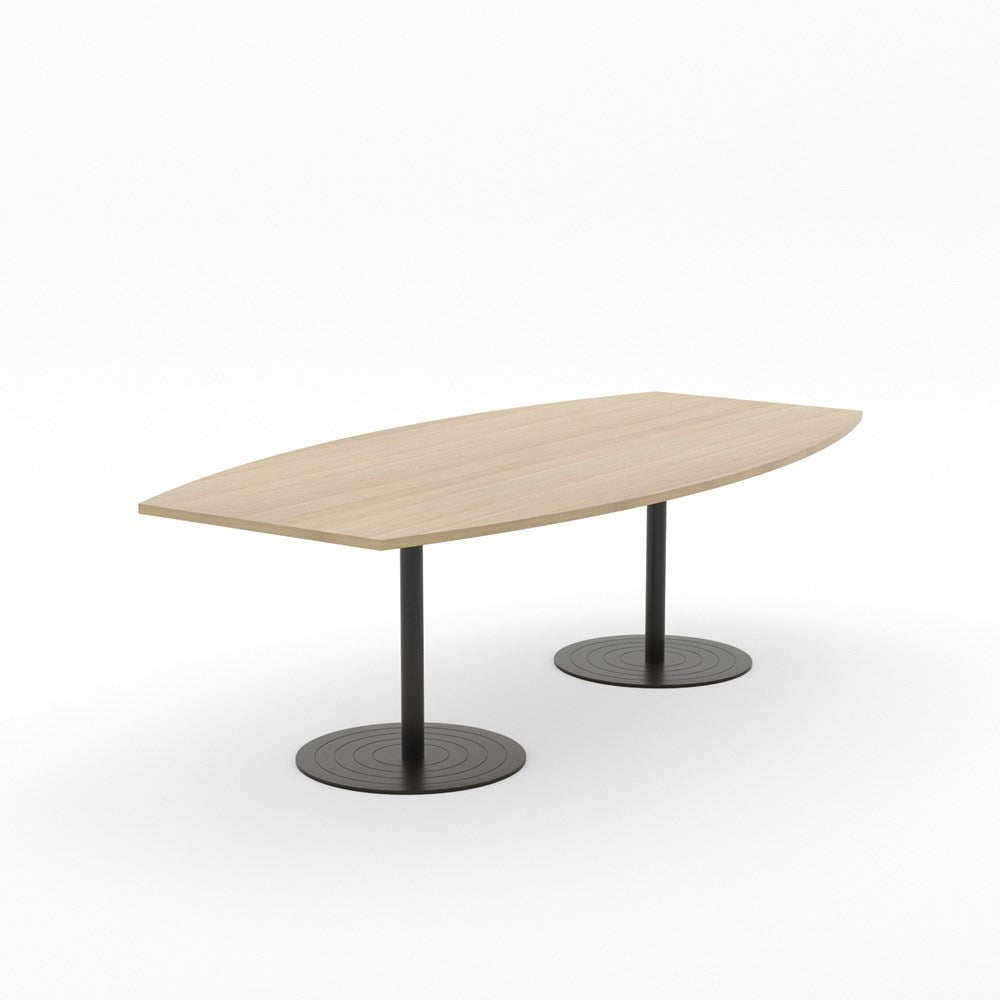 Essentials Table 2400 x 1200 - Barrel-Meeting Room Furniture-Classic Oak-Black Disc Base-North Island Delivery-Commercial Traders - Office Furniture