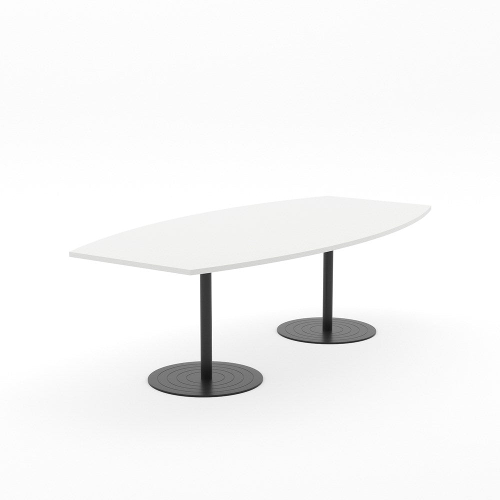 Essentials Table 2400 x 1200 - Barrel-Meeting Room Furniture-Snowdrift-Brushed Chrome Disc Base-North Island Delivery-Commercial Traders - Office Furniture
