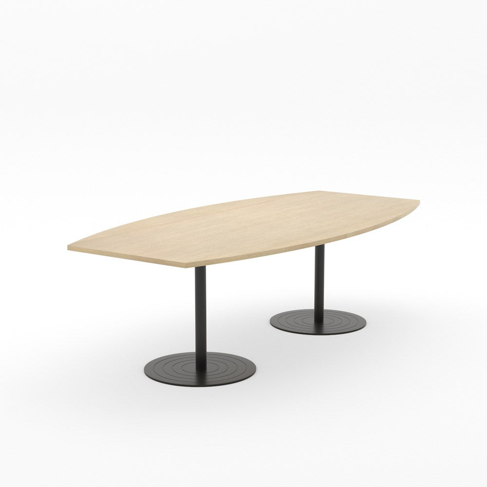 Essentials Table 2400 x 1200 - Barrel-Meeting Room Furniture-Refined Oak-Black Disc Base-North Island Delivery-Commercial Traders - Office Furniture