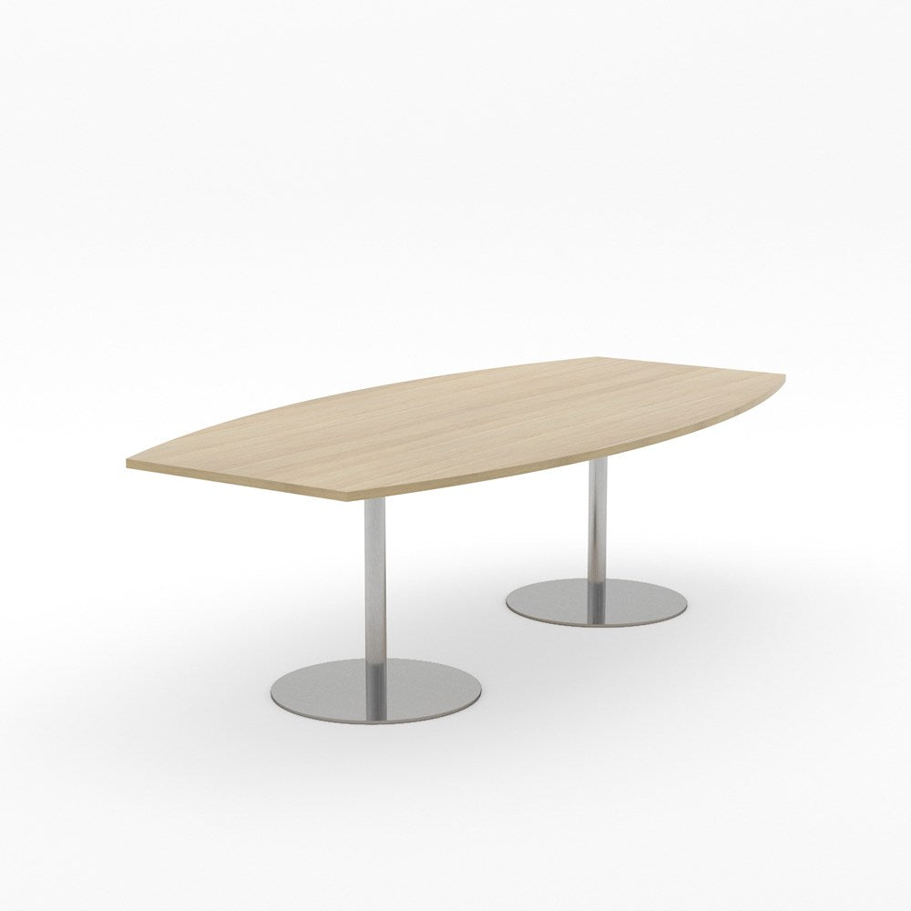 Essentials Table 2400 x 1200 - Barrel-Meeting Room Furniture-Classic Oak-Brushed Chrome Disc Base-North Island Delivery-Commercial Traders - Office Furniture