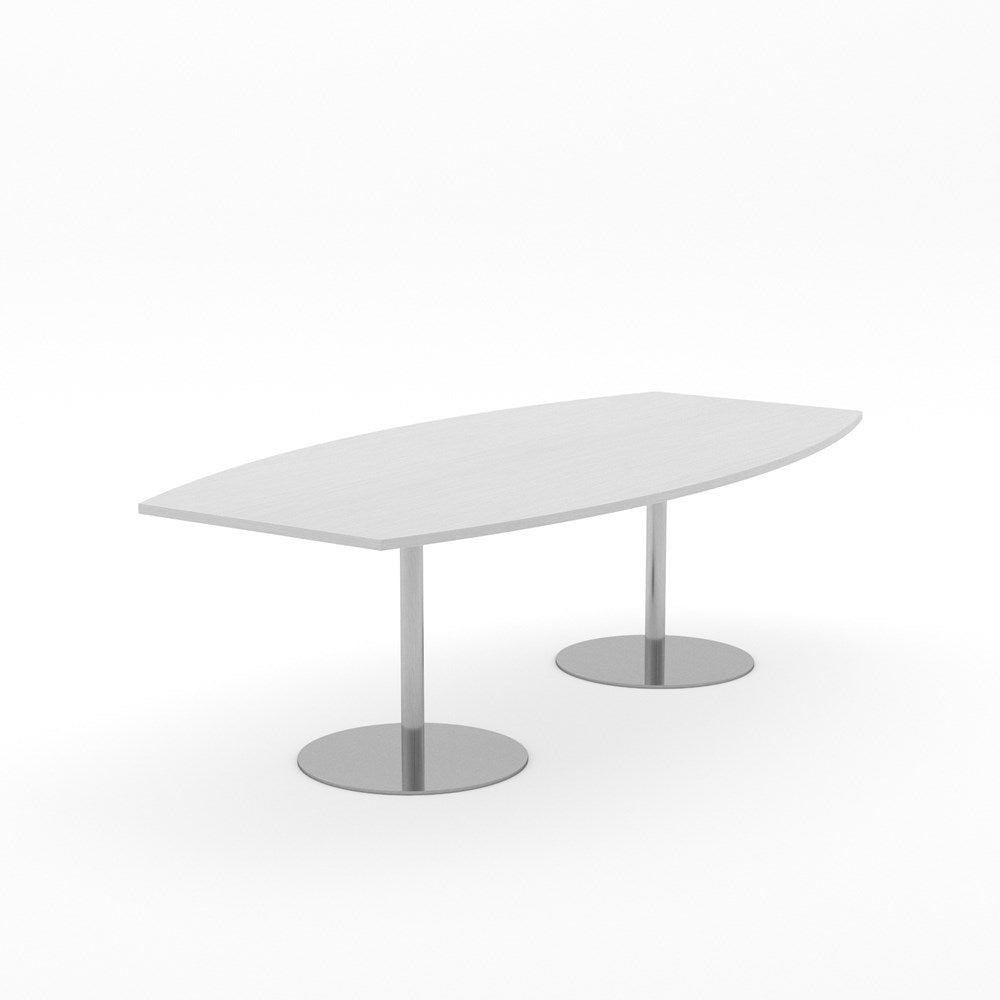 Essentials Table 2400 x 1200 - Barrel-Meeting Room Furniture-Silver Strata-Brushed Chrome Disc Base-North Island Delivery-Commercial Traders - Office Furniture