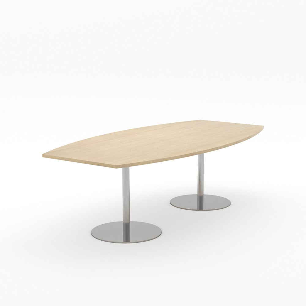 Essentials Table 2400 x 1200 - Barrel-Meeting Room Furniture-Refined Oak-Brushed Chrome Disc Base-North Island Delivery-Commercial Traders - Office Furniture