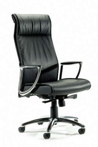 Bentley Highback Chair - Black Leather-Office Chairs-Assembled Please-Commercial Traders - Office Furniture