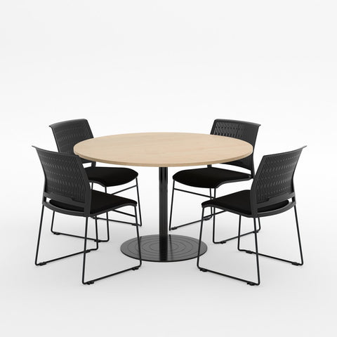 Essentials Meeting Table 1200 dia with Magnus Chair Package-Meeting Room Furniture-Affinity Maple-Black Disc-North Island Delivery-Commercial Traders - Office Furniture