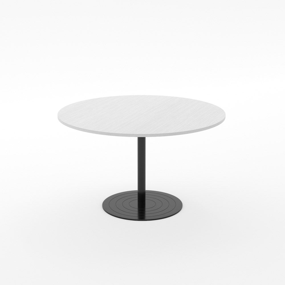 Essentials Meeting Table 1200 dia Disc Base-Meeting Room Furniture-Silver Strata-Black Disc-North Island-Commercial Traders - Office Furniture