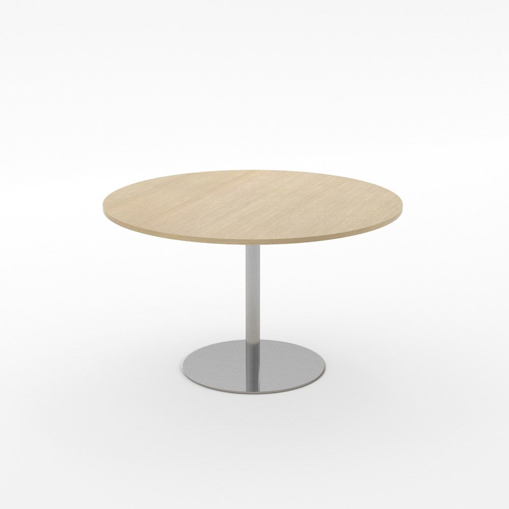 Essentials Meeting Table 1000 dia Disc Base-Meeting Room Furniture-Refined Oak-Brushed Chrome Disc Base-North Island-Commercial Traders - Office Furniture