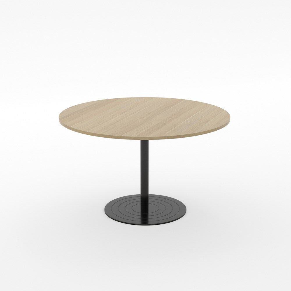Essentials Meeting Table 1200 dia Disc Base-Meeting Room Furniture-Classic Oak-Black Disc-North Island-Commercial Traders - Office Furniture