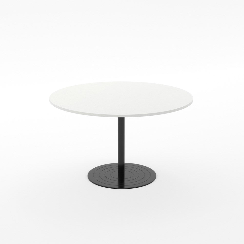 Essentials Meeting Table 1200 dia Disc Base-Meeting Room Furniture-Snowdrift-Black Disc-North Island-Commercial Traders - Office Furniture