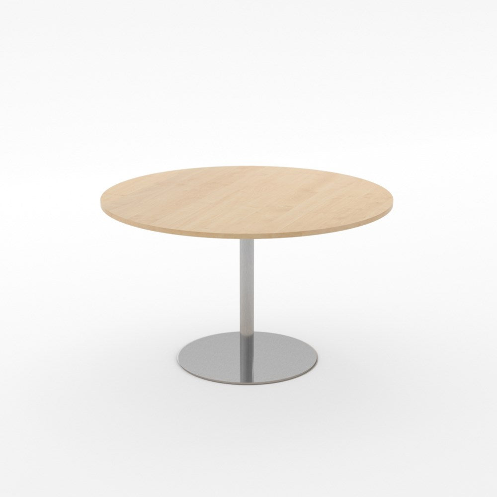 Essentials Meeting Table 1200 dia Disc Base-Meeting Room Furniture-Affinity Maple-Brushed Chrome Disc Base-North Island-Commercial Traders - Office Furniture