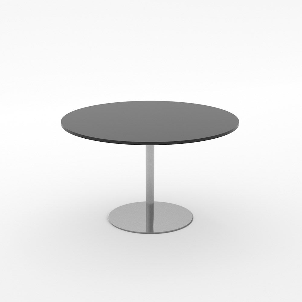 Essentials Meeting Table 1000 dia Disc Base-Meeting Room Furniture-Black-Brushed Chrome Disc Base-North Island-Commercial Traders - Office Furniture