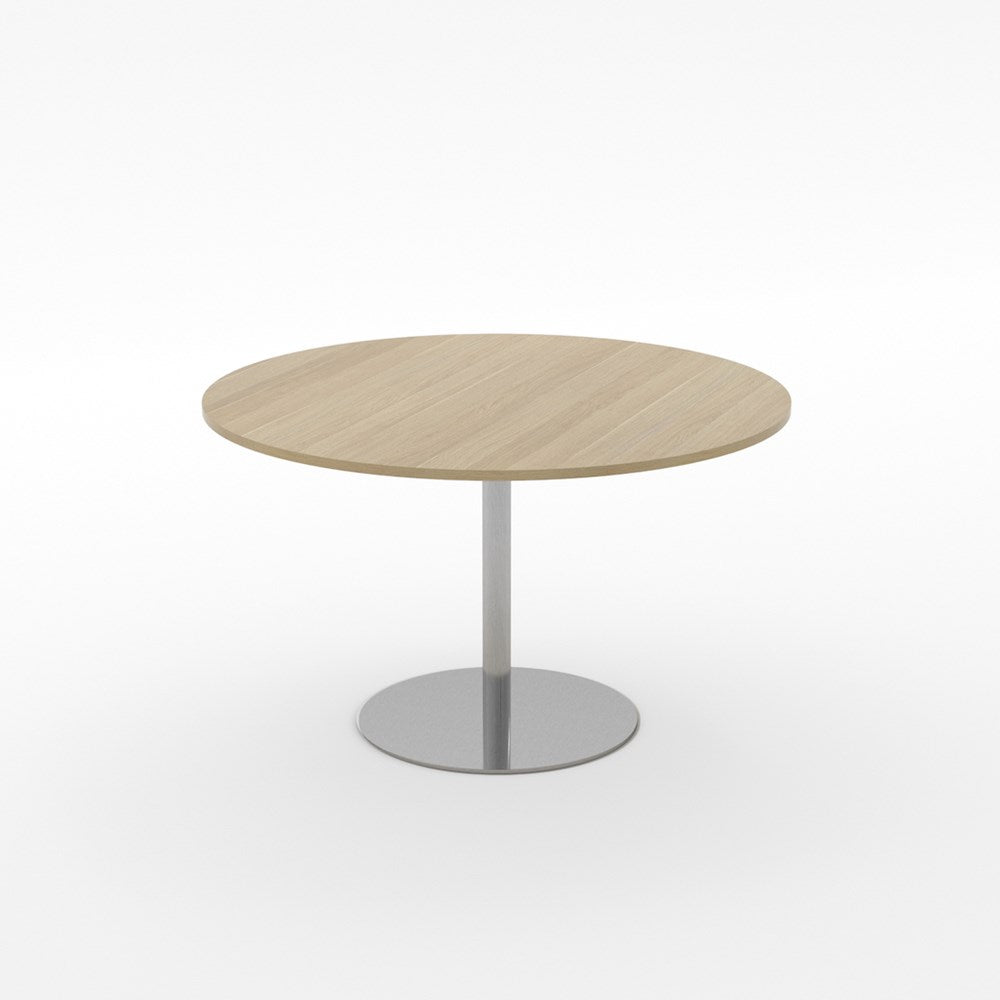 Essentials Meeting Table 1200 dia Disc Base-Meeting Room Furniture-Classic Oak-Brushed Chrome Disc Base-North Island-Commercial Traders - Office Furniture