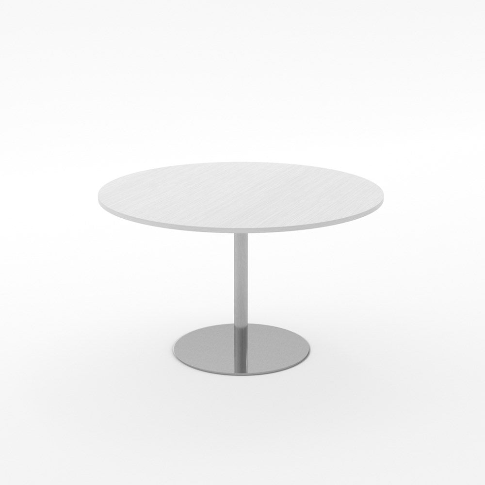 Essentials Meeting Table 1200 dia Disc Base-Meeting Room Furniture-Silver Strata-Brushed Chrome Disc Base-North Island-Commercial Traders - Office Furniture