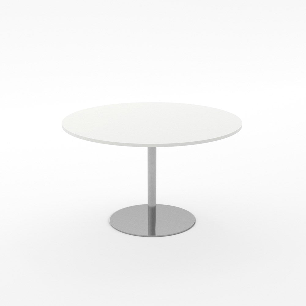 Essentials Meeting Table 1000 dia Disc Base-Meeting Room Furniture-Snowdrift-Brushed Chrome Disc Base-North Island-Commercial Traders - Office Furniture