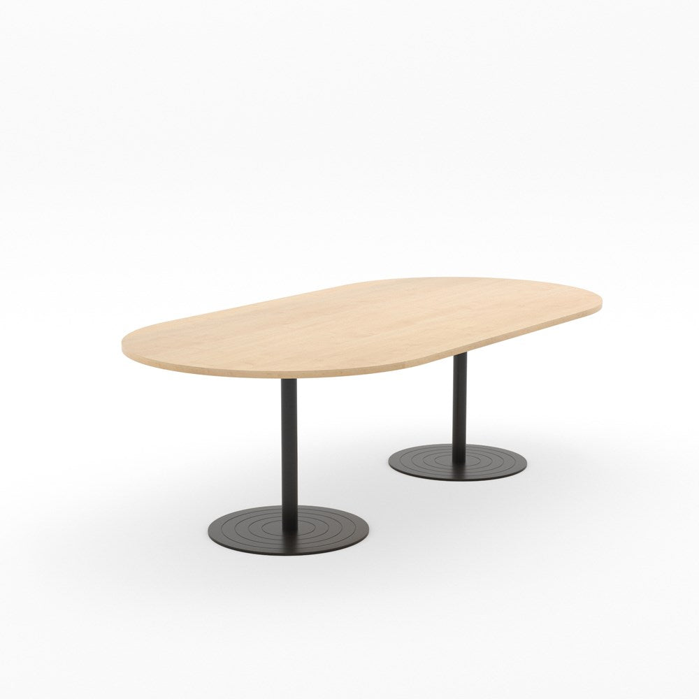Essentials Table 2400 x 1200 - D End-Meeting Room Furniture-Affinity Maple-Black Disc Base-North Island-Commercial Traders - Office Furniture