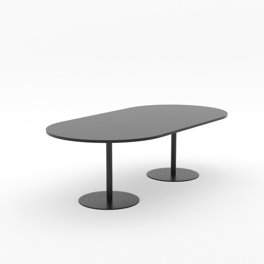 Essentials Table 2400 x 1200 - D End-Meeting Room Furniture-Affinity Maple-Black Disc Base-North Island-Commercial Traders - Office Furniture