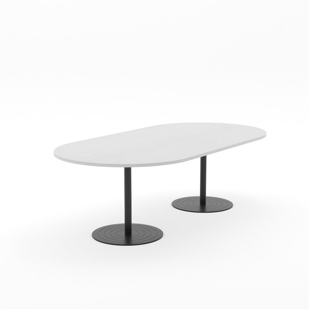 Essentials Table 2400 x 1200 - D End-Meeting Room Furniture-Silver Strata-Black Disc Base-North Island-Commercial Traders - Office Furniture