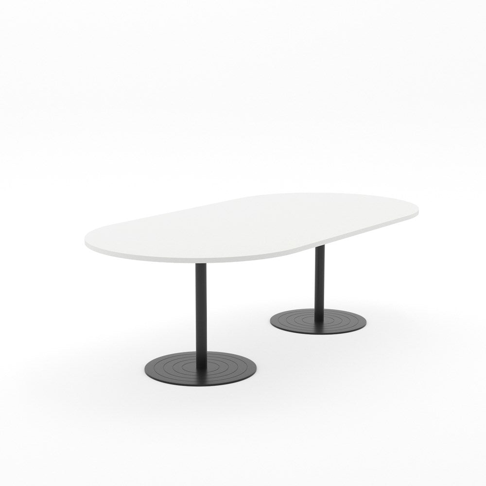 Essentials Table 2400 x 1200 - D End-Meeting Room Furniture-White-Black Disc Base-North Island-Commercial Traders - Office Furniture