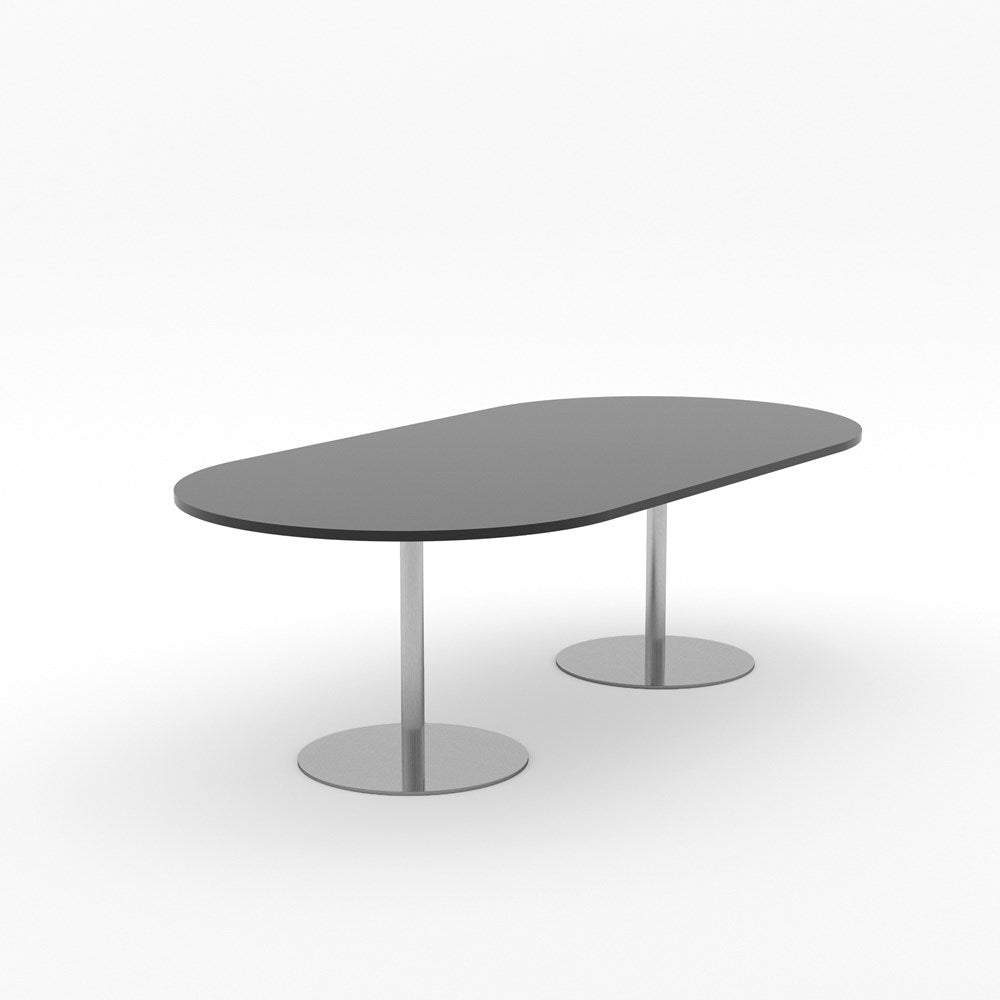 Essentials Table 2400 x 1200 - D End-Meeting Room Furniture-Affinity Maple-Black Disc Base-North Island-Commercial Traders - Office Furniture