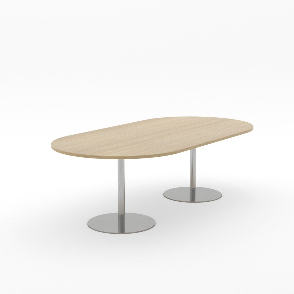 Essentials Table 2400 x 1200 - D End-Meeting Room Furniture-Classic Oak-Brushed Chrome Disc Base-North Island-Commercial Traders - Office Furniture