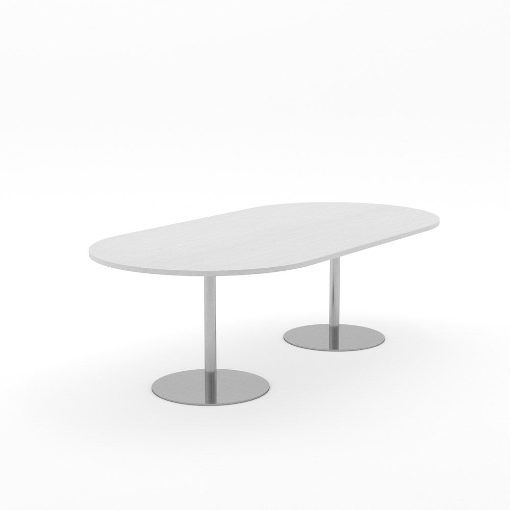 Essentials Table 2400 x 1200 - D End-Meeting Room Furniture-Silver Strata-Brushed Chrome Disc Base-North Island-Commercial Traders - Office Furniture