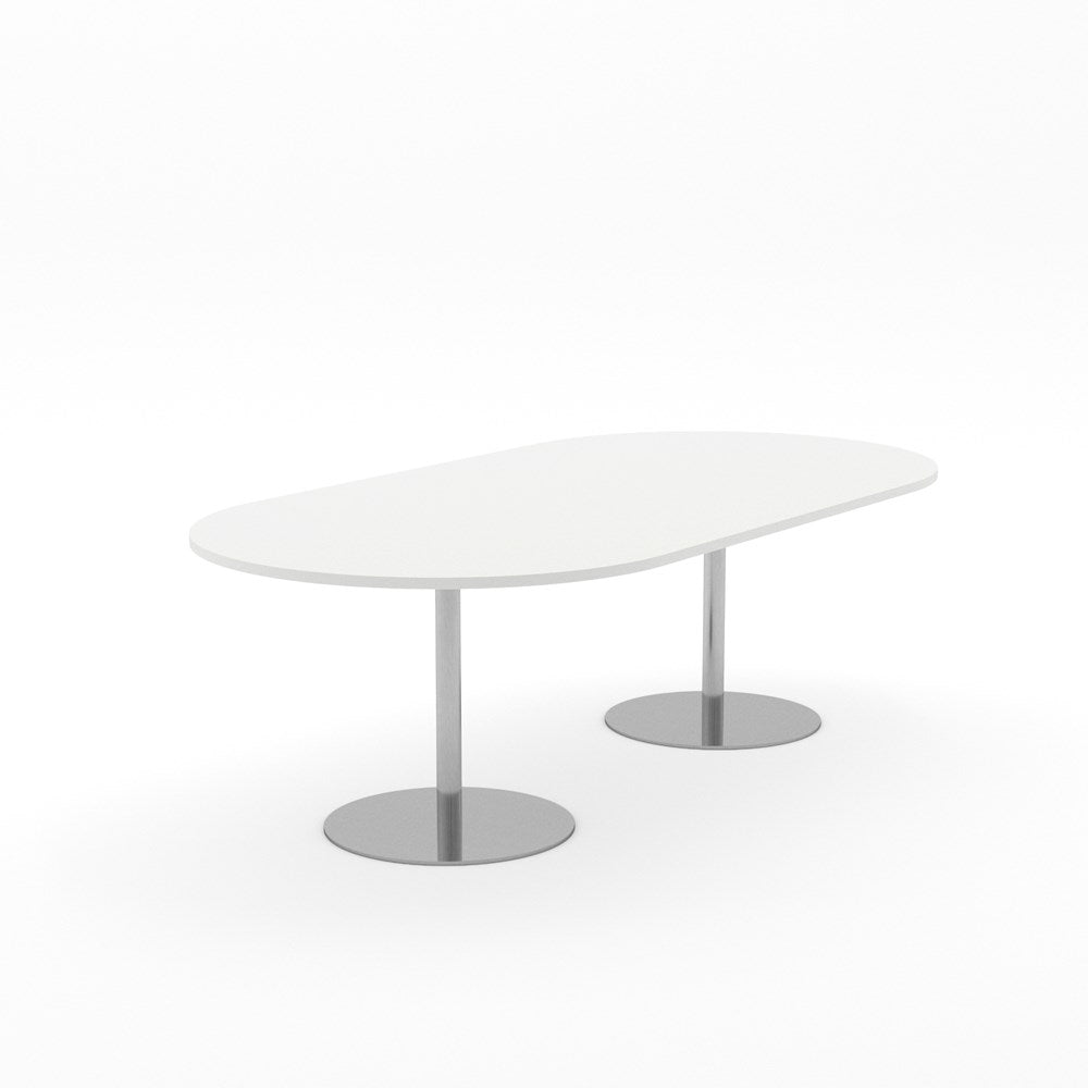 Essentials Table 2400 x 1200 - D End-Meeting Room Furniture-White-Brushed Chrome Disc Base-North Island-Commercial Traders - Office Furniture