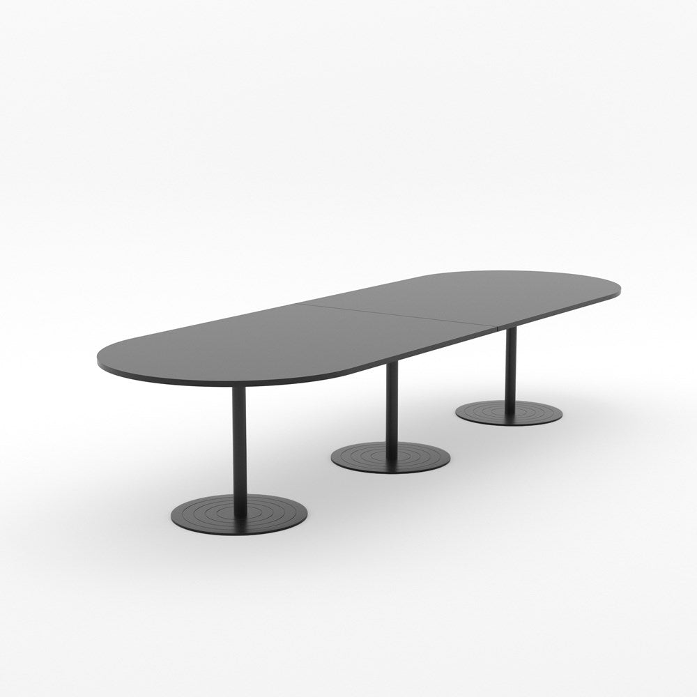 Essentials Table 3000 x 1200 - D End-Meeting Room Furniture-Affinity Maple-Black Disc Base-North Island Delivery-Commercial Traders - Office Furniture
