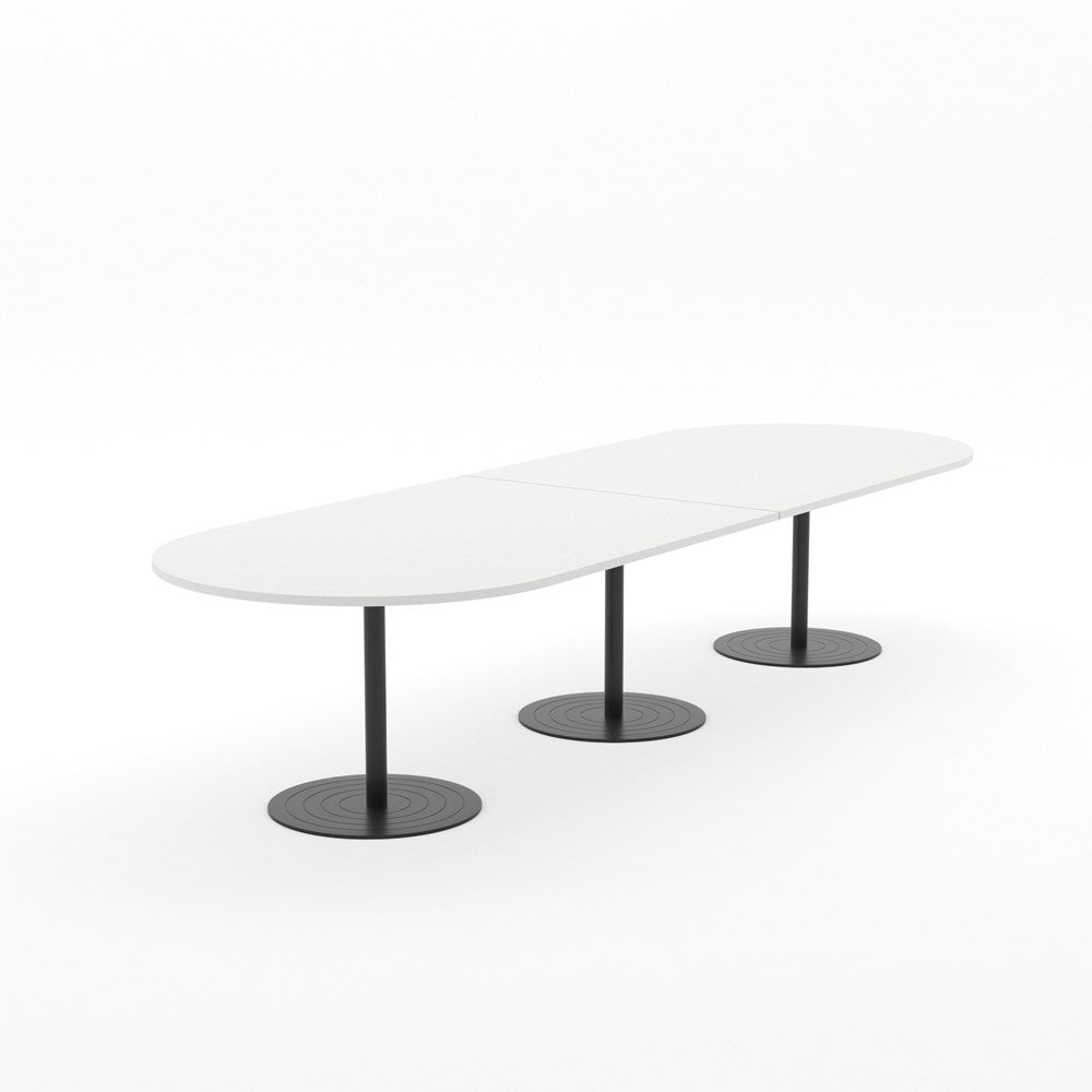 Essentials Table 3000 x 1200 - D End-Meeting Room Furniture-Snowdrift-Black Disc Base-North Island Delivery-Commercial Traders - Office Furniture