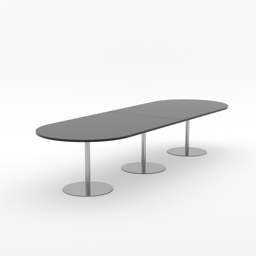 Essentials Table 3600 x 1200 - D End-Meeting Room Furniture-Snowdrift-Black Disc Base-North Island Delivery-Commercial Traders - Office Furniture