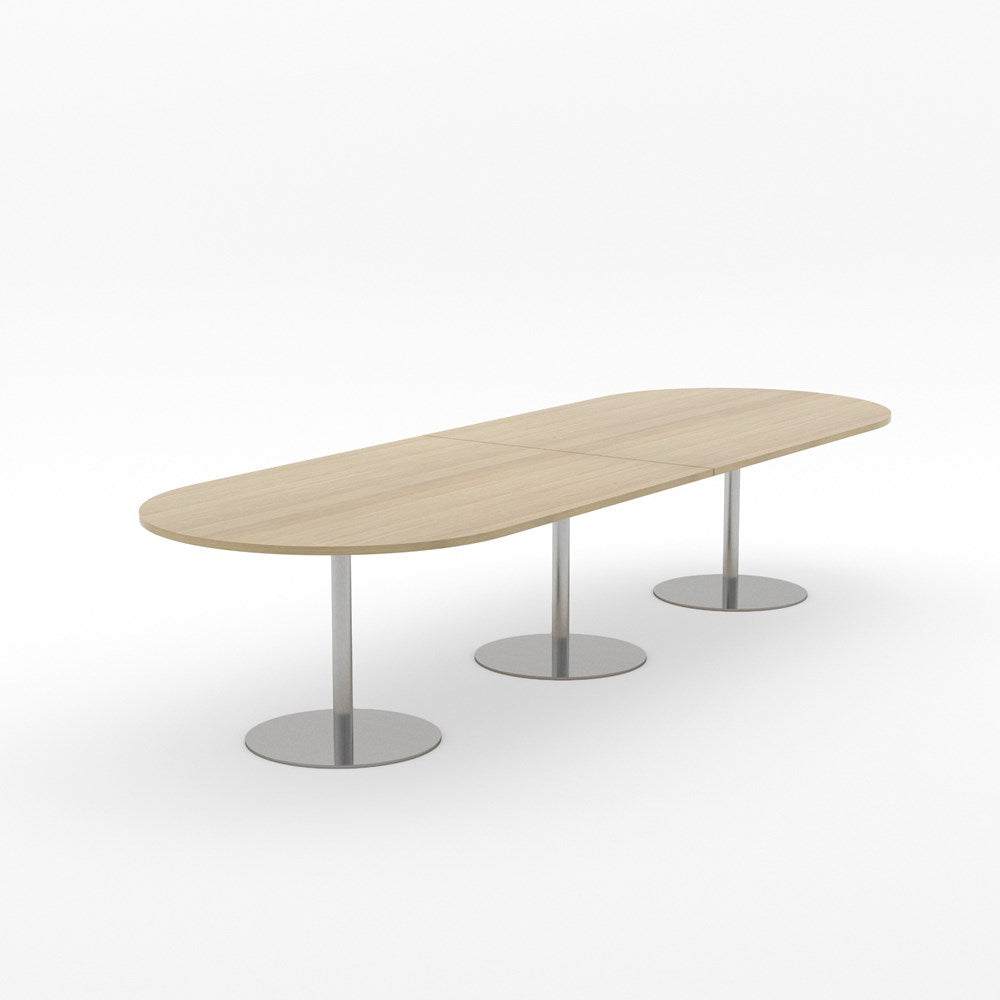 Essentials Table 3600 x 1200 - D End-Meeting Room Furniture-Classic Oak-Brushed Chrome Disc Base-North Island Delivery-Commercial Traders - Office Furniture