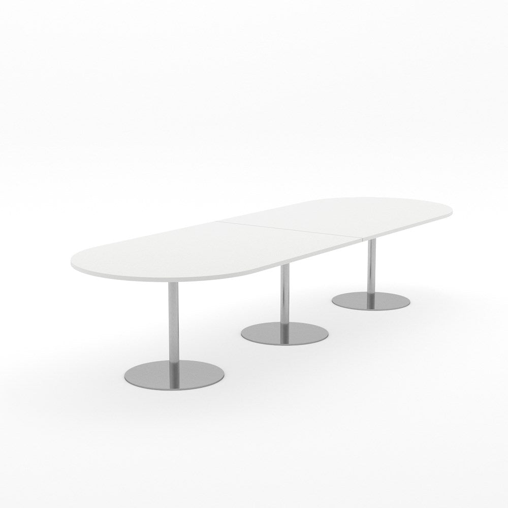 Essentials Table 3600 x 1200 - D End-Meeting Room Furniture-Snowdrift-Brushed Chrome Disc Base-North Island Delivery-Commercial Traders - Office Furniture